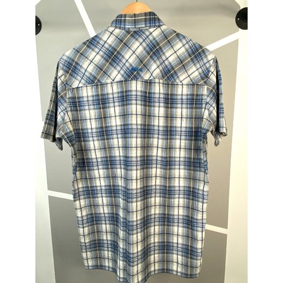 Kuhl Stallion Button Up Short Sleeve Shirt Men’s M Blue White Plaid Seersucker - Picture 2 of 16